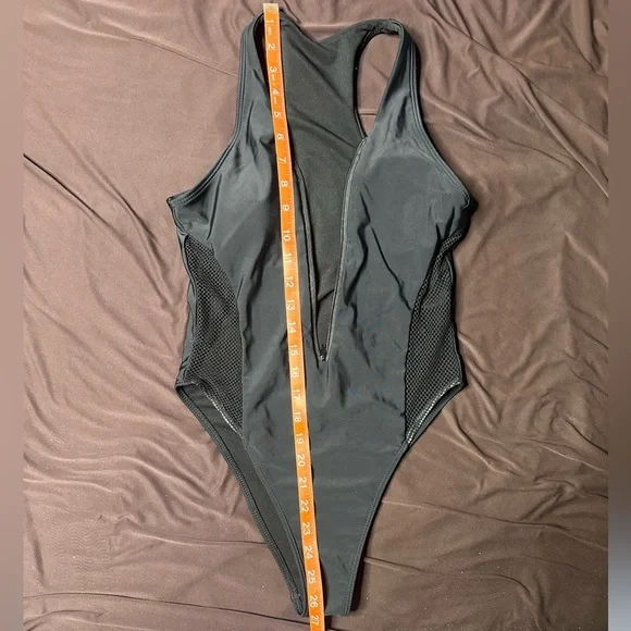 Black One-Piece Zip Up Swimsuit with Mesh Accents - Picture 8 of 13